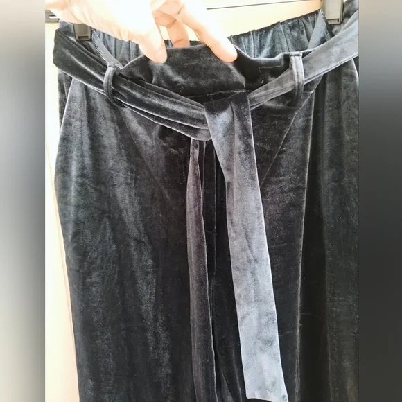 Jules & Leopold Midnight Blue Velvet Pants With Pockets And Tie Belt Size Small - Picture 2 of 10
